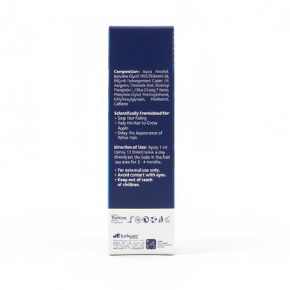 The back of a tall rectangular product box shown against a plain white background. The box is dark blue with white text and a white band at the bottom containing small logos and text.