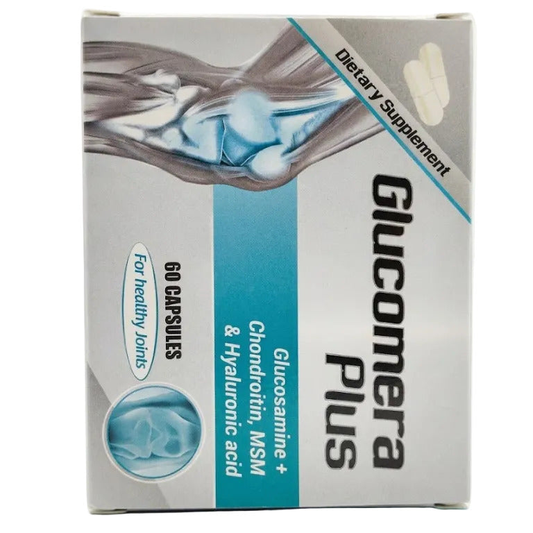 Glucomera Plus dietary supplement box on a white background