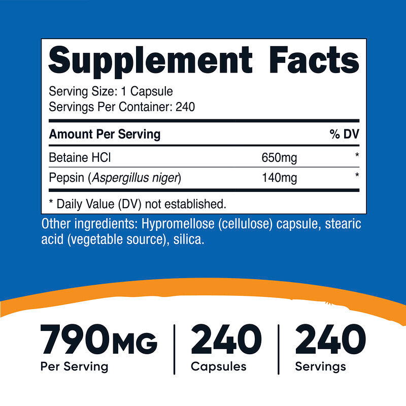 Betaine HCl + Pepsin - 240 Caps