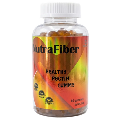 Bottle of NutraFiber healthy pectin gummy on a white background